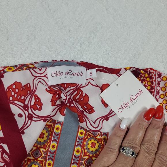 Miss Lavish London women's red embellished kaftan tunic NWT Size Small - Picture 8 of 12